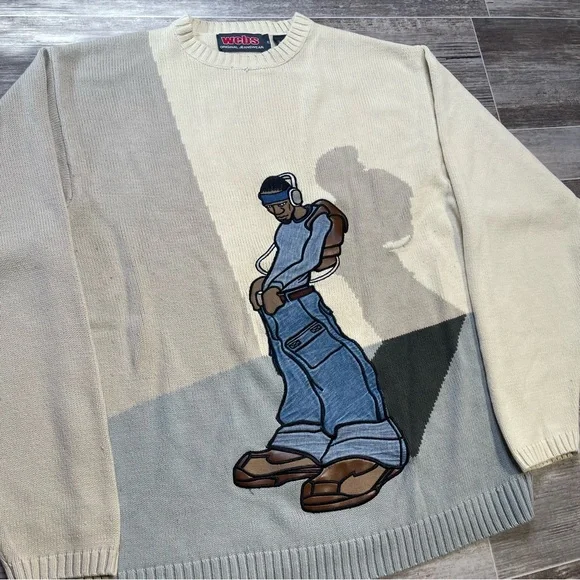 Vintage Y2K Webs Shadow Man Knit Graphic Sweater - Picture 4 of 8